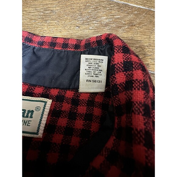 Vintage LL Bean Wool Button Up L Gingham Red Checkered EUC Wool Made in USA - Picture 4 of 6
